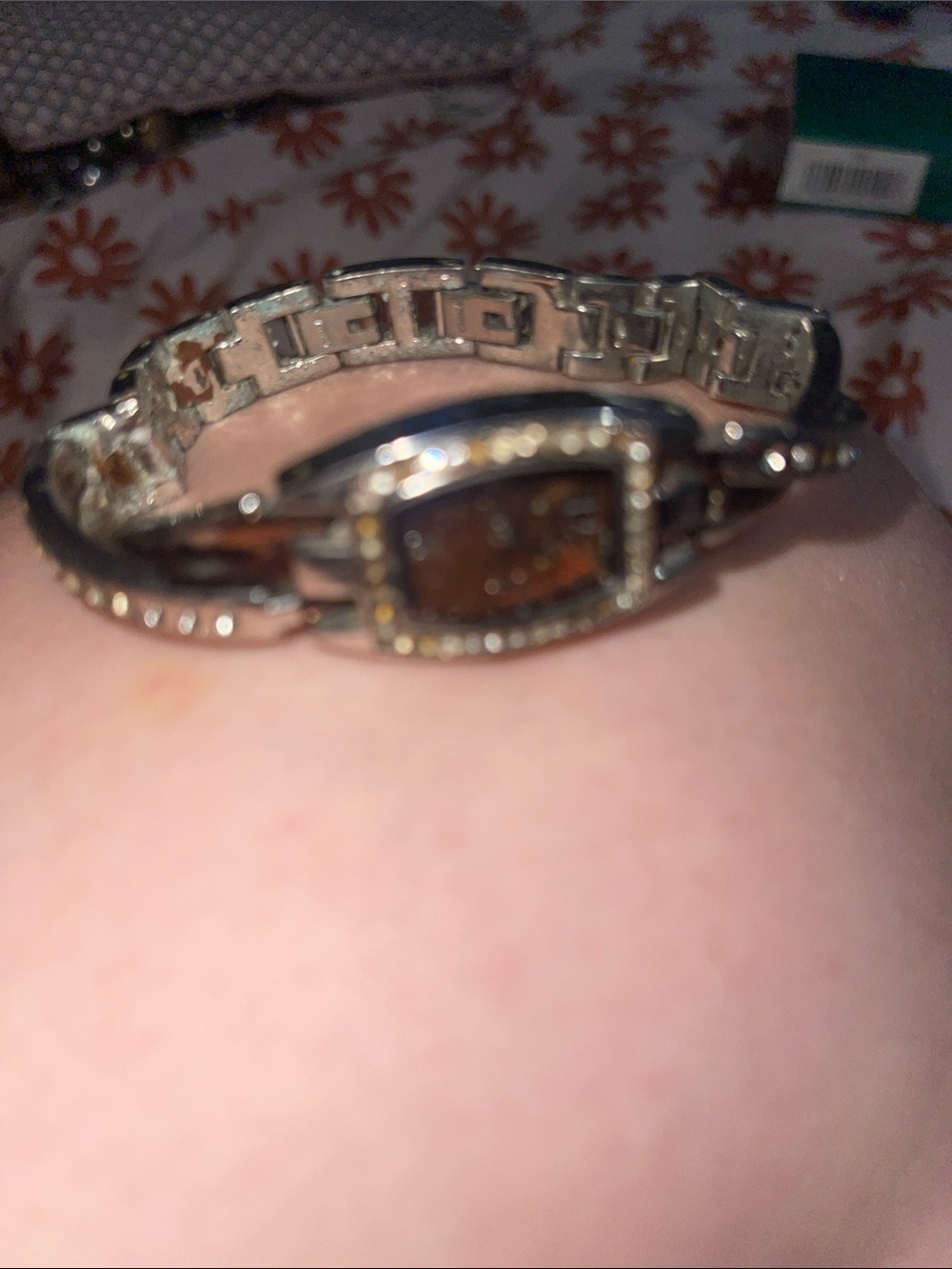 Silver-Tone Watch with Brown Center Stone